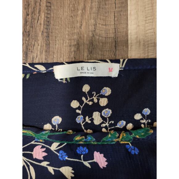 Le Lis Navy Blue Floral Print Cold Shoulder Blouse Women's XXL - Picture 2 of 6
